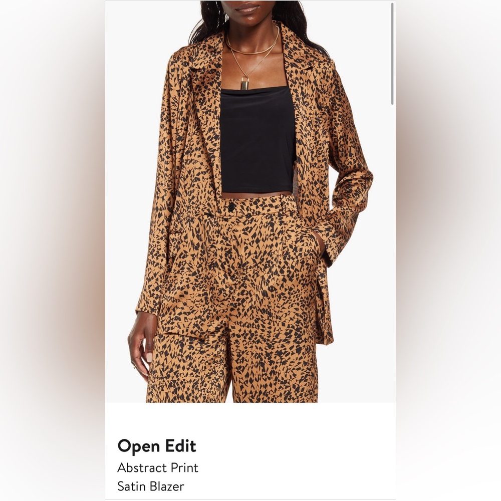 Open Edit Abstract Print Satin Blazer